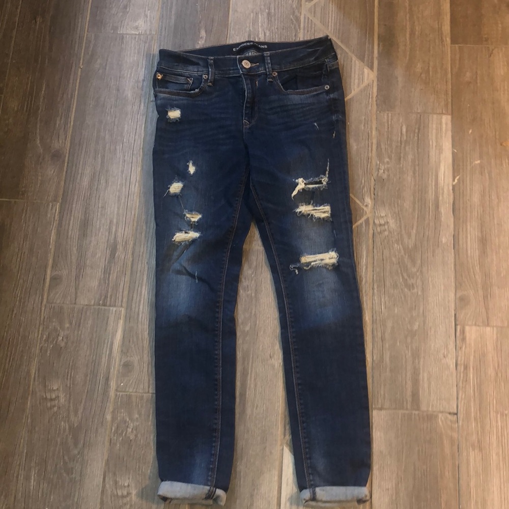 Express Skinny Distressed Jeans sz 4 mid rise